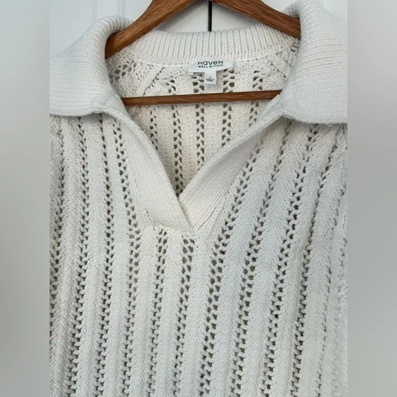 Haven Well Within Open Stitch Johnny Collar Sweater cream color size small - Picture 5 of 6